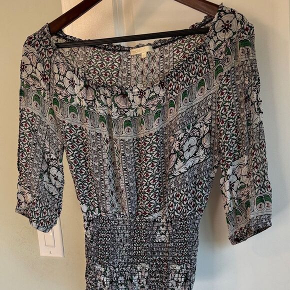 Maje Chiffon Boho Art Nouveau Top - Size 6-8 - Dark Green & Burgundy on - Picture 2 of 5